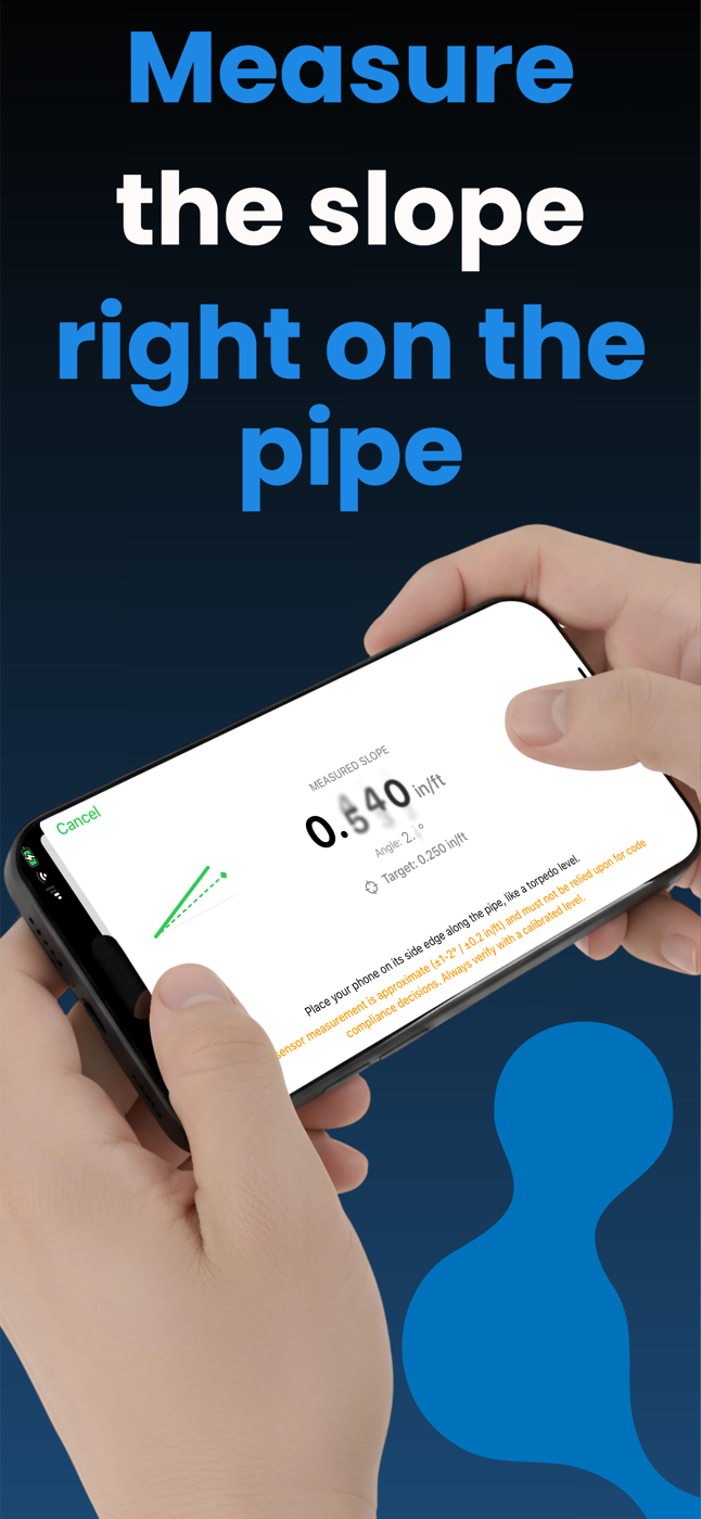 Measuring pipe slope by laying the iPhone on the pipe like a torpedo level